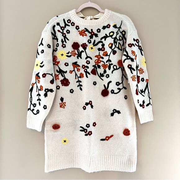 NWT Anthropologie Floral Appliqued Sweater Tunic Dress - Picture 3 of 16